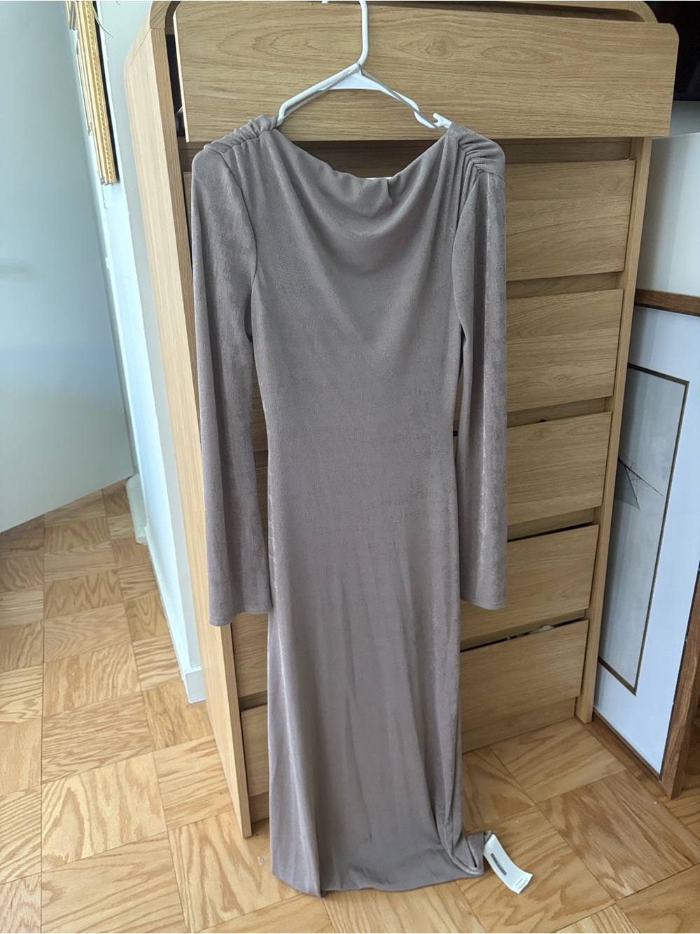 Reformation Taupe Long Sleeve Maxi Dress